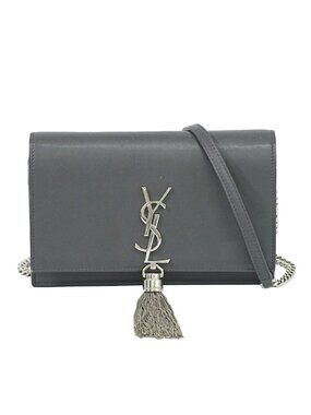 Saint Laurent YSL Kate Tassel Chain Shoulder Bag Pochette Leather Gray